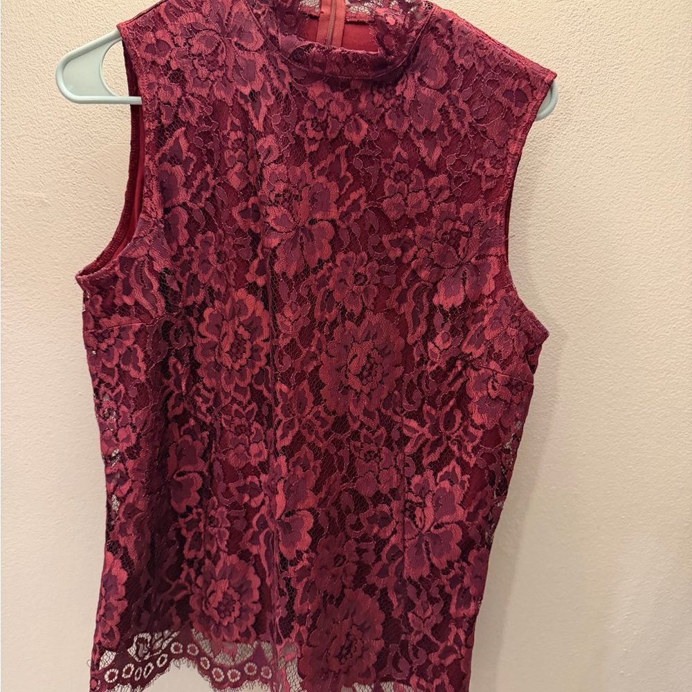 Celine Floral Lace Sleeveless Blouse - Burgundy
